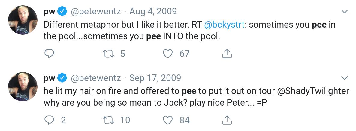 new hobby: finding all the tweets where fob say "pee"