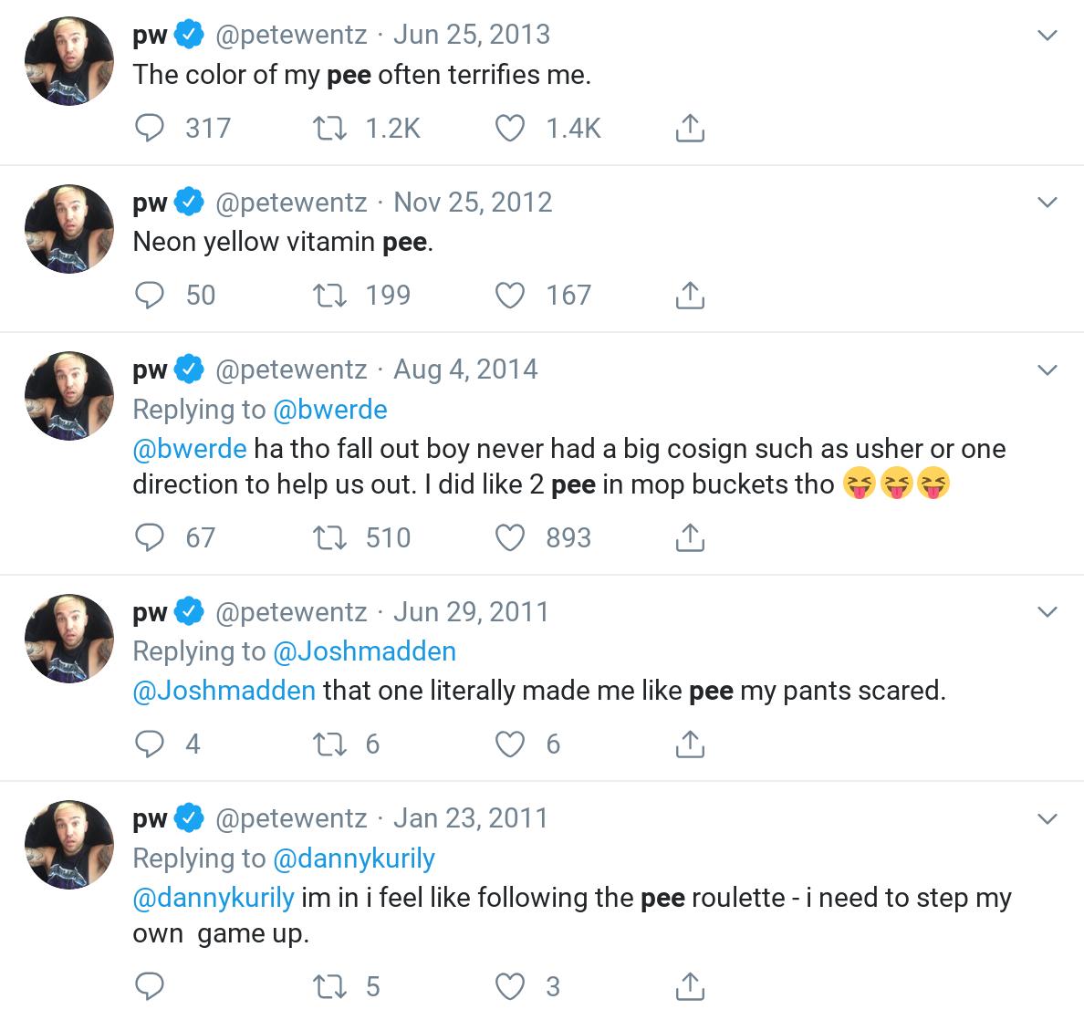 new hobby: finding all the tweets where fob say "pee"