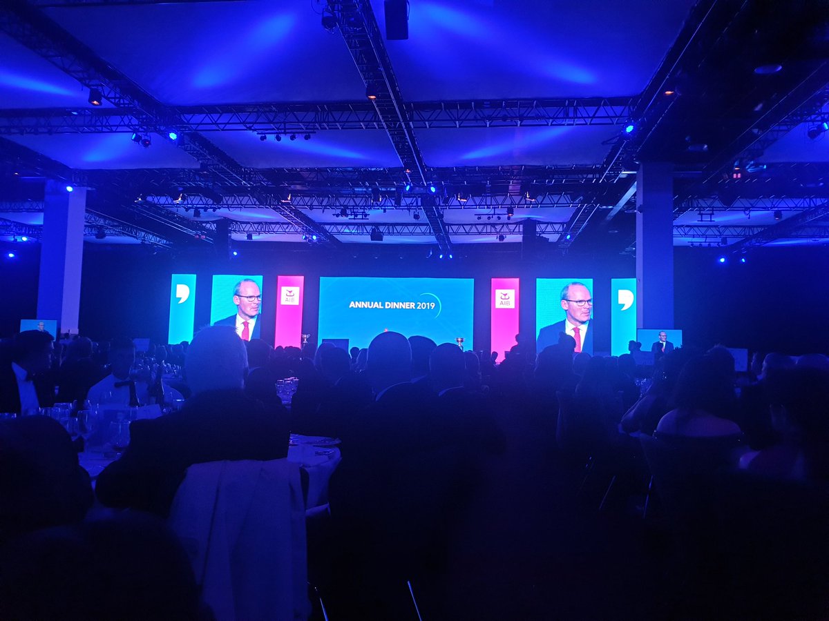 clerkin_d's tweet photo. Enjoying the Annual Dublin Chamber of Commerce #dubcham dinner in Convention centre. Simon Coveney seems in buoyant mood which hopefully points to a positive #Brexit outcome in the weeks ahead.. https://t.co/qsBpz4PENd