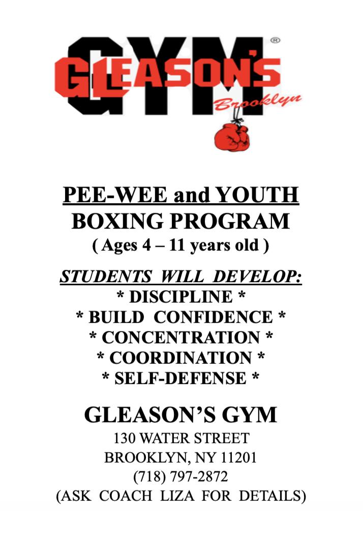 Get your little champions to <a href="/GleasonsGym/">Gleason's Gym Inc.</a> for their Pee-Wee &amp; Youth Program with Coach Liza 🥊 dumbo.direct/listing/pee-we…