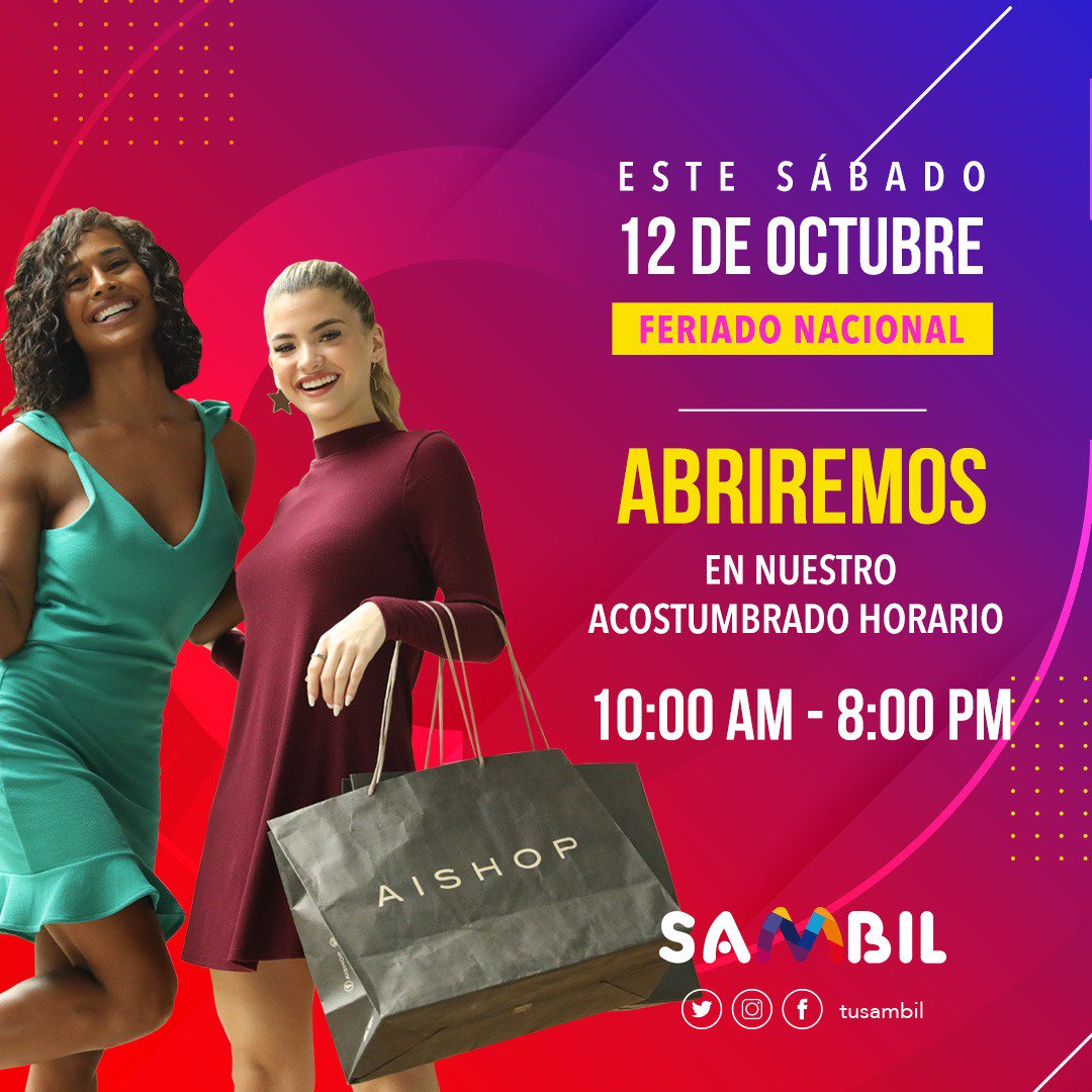 tusambilccs's tweet image. #SambilInforma nuestro horario para el sábado 12 de octubre (feriado nacional)