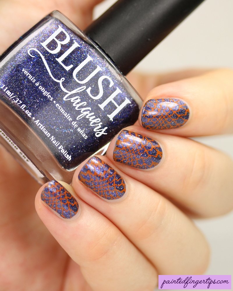 I just love orange and blue together! How about you? More on this look at paintedfingertips.com/2019/10/born-p… #nailart #bornprettystore #nailstamping