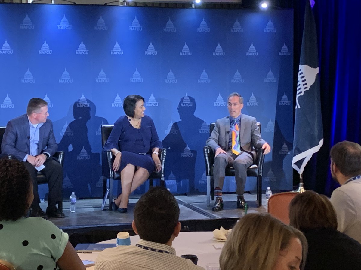 NAFCU's tweet photo. Closing out the final day of #NAFCUInstitute sessions @truenergyfcu's @LynetteSmithCU and @AirAcademyFCU's @GlennStrebe - join @rshowmar for a panel discussion on the thought processes and decisions #creditunion CEOs have to make. https://t.co/C13iMiEOUX