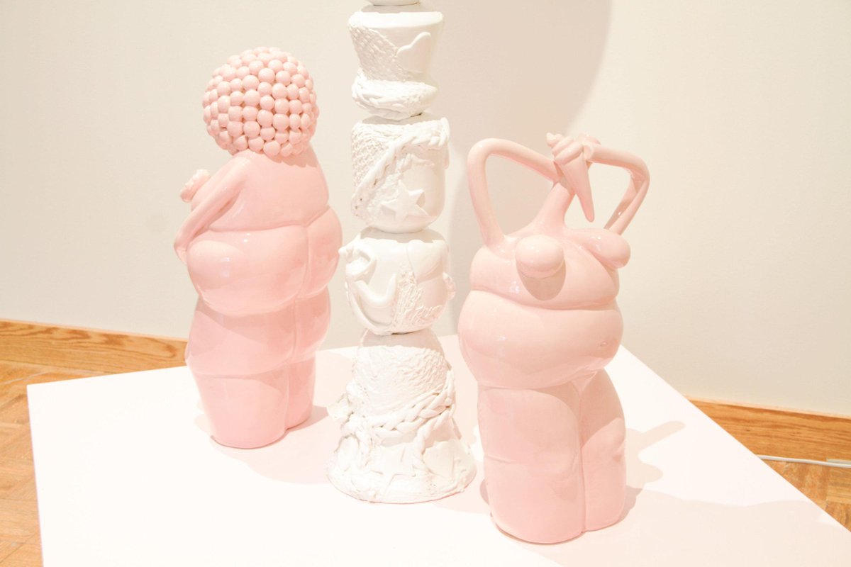 #CONTEXT 2019 is filled with
 unique, artworks such as "Selfie Candelabra"
by ceramicist Jen Dwyer, who uses fanciful, 
intricate porcelain mirror frames, candelabras
 and miscellaneous vessels that merge 
surrealism and the uncanny, infused 
with contemporary feminist themes!
