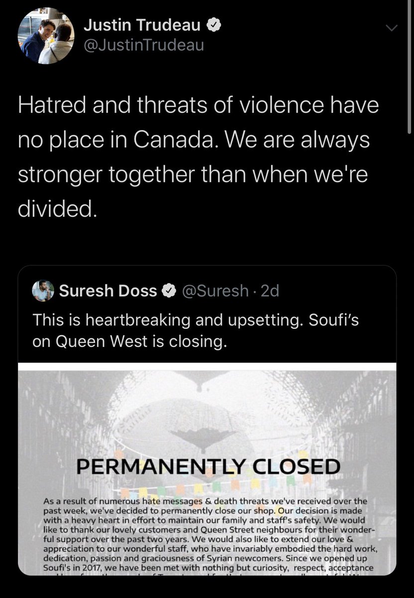 RubinReport's tweet photo. How strange, @JustinTrudeau never tweeted about the 81 year old woman getting mobbed by Antifa on the way to a free speech event. (The restaurant owner’s son is one of the Antifa people in the video.)
Seems hatred and threats of violence only matter when in a certain direction. https://t.co/QCtiT75SWc