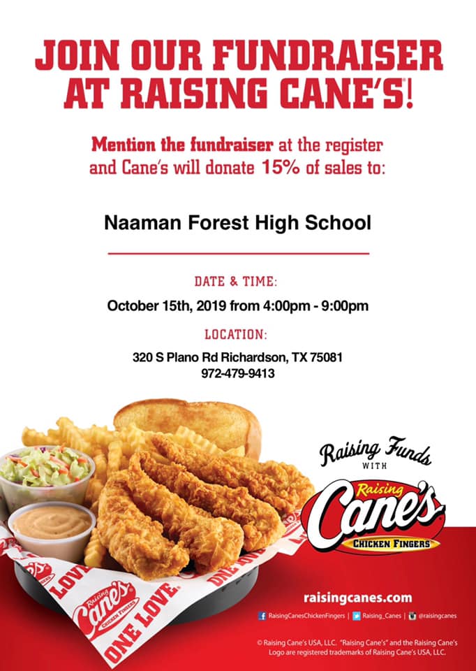 NFHS_CheerTribe's tweet photo. Come out and support your Naaman Forest HS Cheerleaders Tuesday, October 15th 4pm - 9pm @Raising_Canes in Richardson (Beltline &amp; Plano Rd)!! https://t.co/IbAsU3dJbf