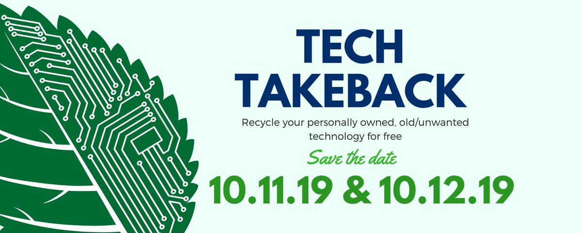 UVASCPS's tweet photo. UVA Community! Have personal technology devices that need to be recycled? Take advantage of TECH TAKEBACK October 11-12, hosted by  UVA ITS &amp; UVA's Sustainable IT Working Group. https://t.co/yaluOymUEY https://t.co/Bz1nU5MS2W