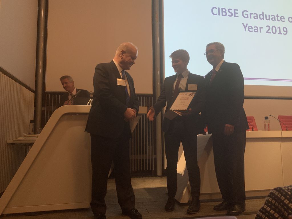 In third place is Tom Lusty @couchperrys <a href="/covcampus/">Coventry University</a> receiving £300 cash bursary from <a href="/RumfordClub/">The Rumford Club</a> #CIBSE