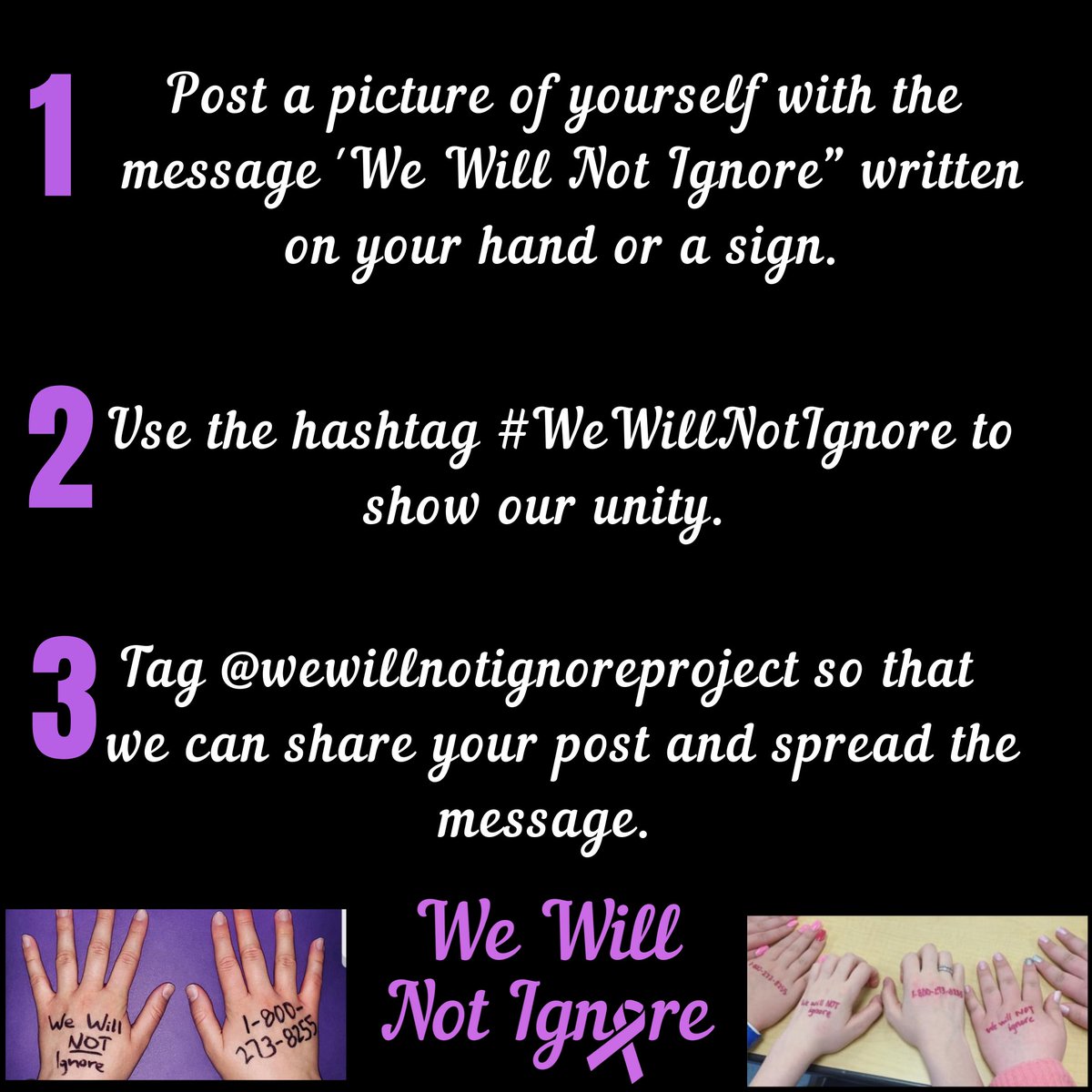 MFOLDC's tweet photo. REMINDER: tomorrow we are showing support for mental health awareness and the lasting issues of gun violence.
Post a picture with #WeWillNotIgnore on your hands and tag us and @WeWillNotIgnore to help us spread the message. https://t.co/ujH0vM0ttt