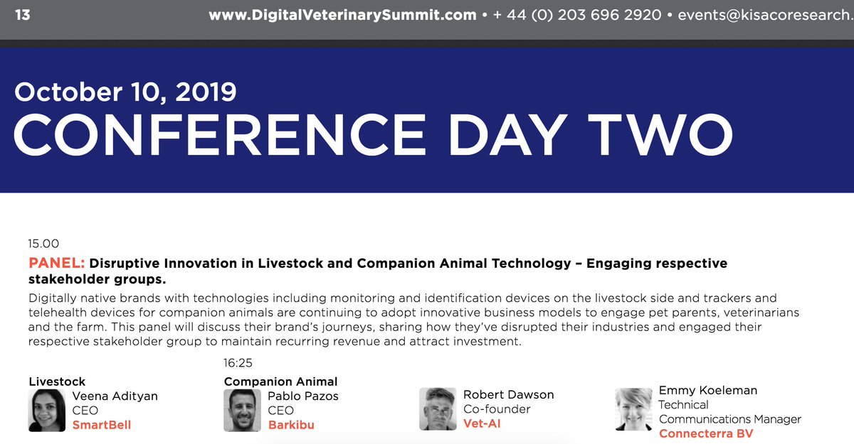 smartbellio's tweet photo. Our CEO on the panel at the Digital Veterinary Summit, discussing disruptive innovation in animal health tech @KisacoRes
#digitalveterinarysummit #animalhealth #innovation https://t.co/G9zwq72DnW