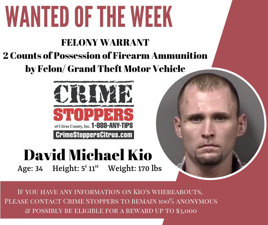 This week's <a href="/SheriffCitrus/">Sheriff Citrus</a> #WantedOfTheWeek is David Kio. If you have any info on his whereabouts, please leave a tip (link in bio). You'll remain 100% anonymous &amp; could be eligible for a reward up to $3,000 if your tip leads to his arrest! #CrimeStoppersCitrus #SayItHere