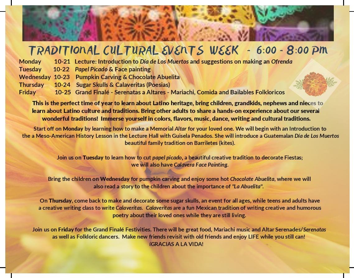 Build your own altar/memorial for Día de los Muertos  at HCCI. Click on the link to find out more about this event. bit.ly/2p5ECzN