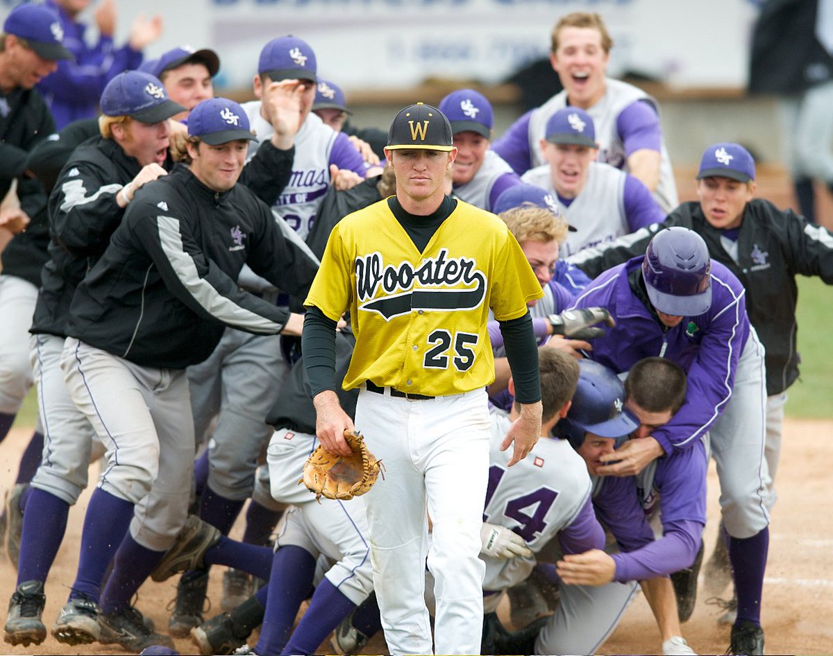 WoosterEdu's tweet photo. #ThrowbackThursday takes us 10 years ago to this extraordinary image of a stoic, dignified Mark Miller walking off the field, with head held high moments after a crushing 3-2, 12-inning loss in the national championship. @SInow ran a spread of it in the “Leading Off” section. https://t.co/UcnruP2btv