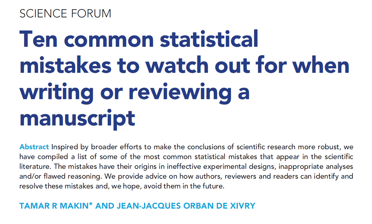 Ten common statistical mistakes to watch out for when writing or reviewing a manuscript
elifesciences.org/articles/48175

#rstats #python #phdchat