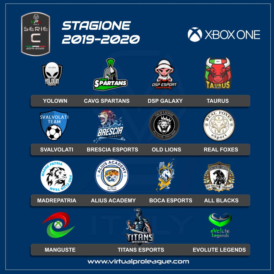 italia_esports's tweet photo. RT @VPLItaly: |XBOX| Serie C Stagione 2019-2020, ecco la lista delle squadre
@YolownEsports
@AllBlackseSport
@BProclub
@CAVGSPARTANS
@eVolute_Gaming
#VPLglobal #vplitaly #vplpremium #vplseriec #esports #11vs11 #proclub #gamers #videogame #FIFA20 #ps4 https://t.co/YXaRiVkO3X