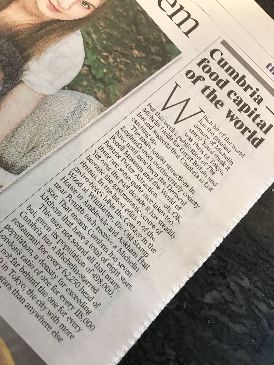 BestGingerbread's tweet photo. “Cumbria - food capital of the world” @hwallop ~ great article in @thetimes today for #Cumbria. Including businesses @lenclume @simon_rogan @Cottage_in_Wood @AskhamHall @TheForestSide @cumbriatourism #LakeDistrict #Food #NorthWestHour @MichelinGuideUK https://t.co/A3oMWoQDhc