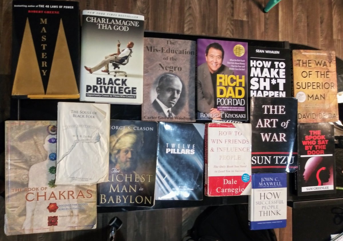 RealKrissOneal's tweet photo. @AmbikaWauters @cthagod @RobertGreene @Sean_Whalen @theRealKiyosaki @OfficialJimRohn @ChrisWidener @DaleCarnegie @WEB_Du_Bois @amazon
#DavidDeida
#SunTzu
#GeorgeClason
#CarterGodwinWoodson 
#samgreenlee 
If I can buy trees to smoke. I can invest in trees printed with knowledge. https://t.co/1ogJVtf3JI
