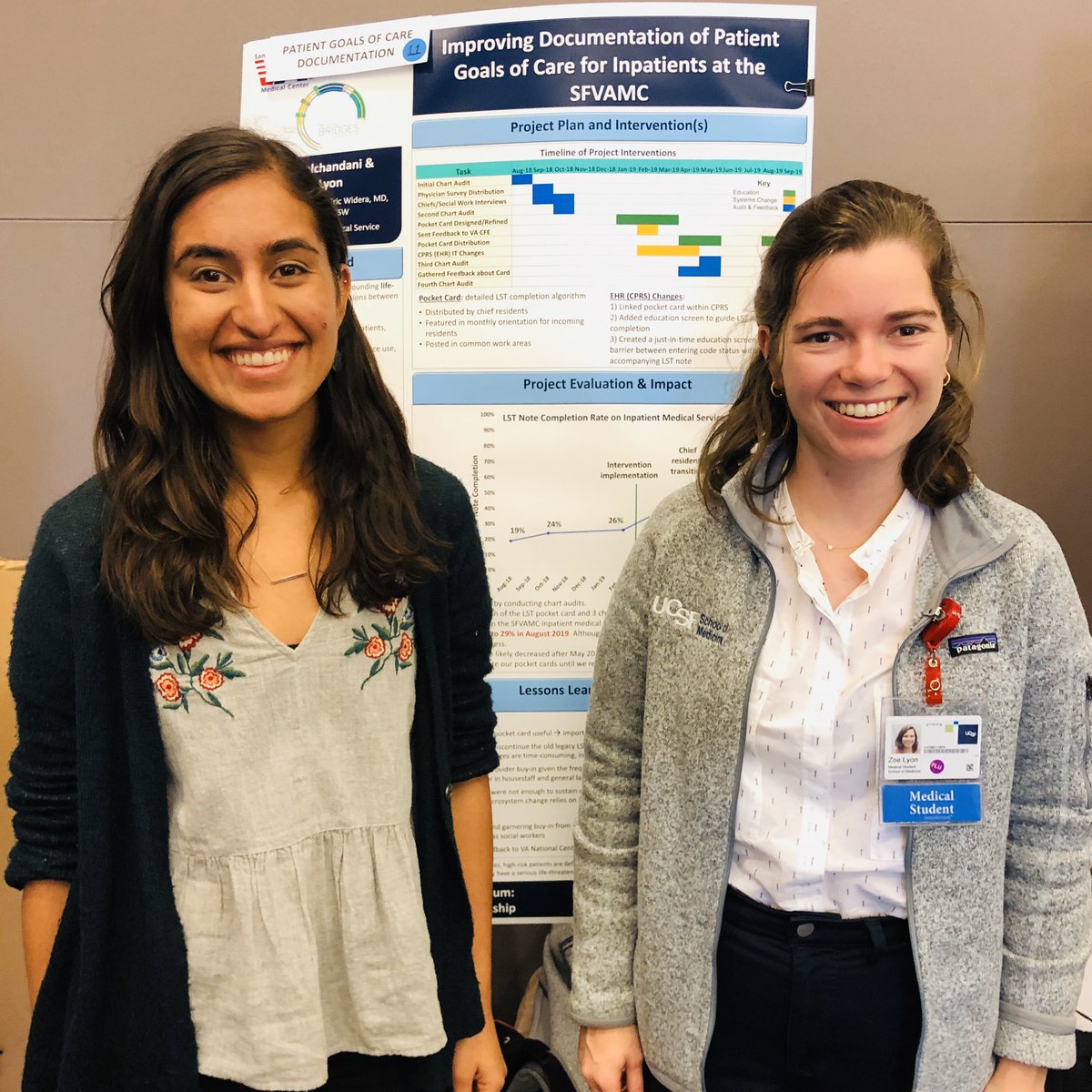 EWidera's tweet photo. Amazing @ucsf Students and their poster on improving documentation of patient goals of care using life sustainable growth treatment notes and orders. Great work @zoemarklyon @pooja_l1 #HPAC #HPM #meded https://t.co/kGj3ZYL0r9