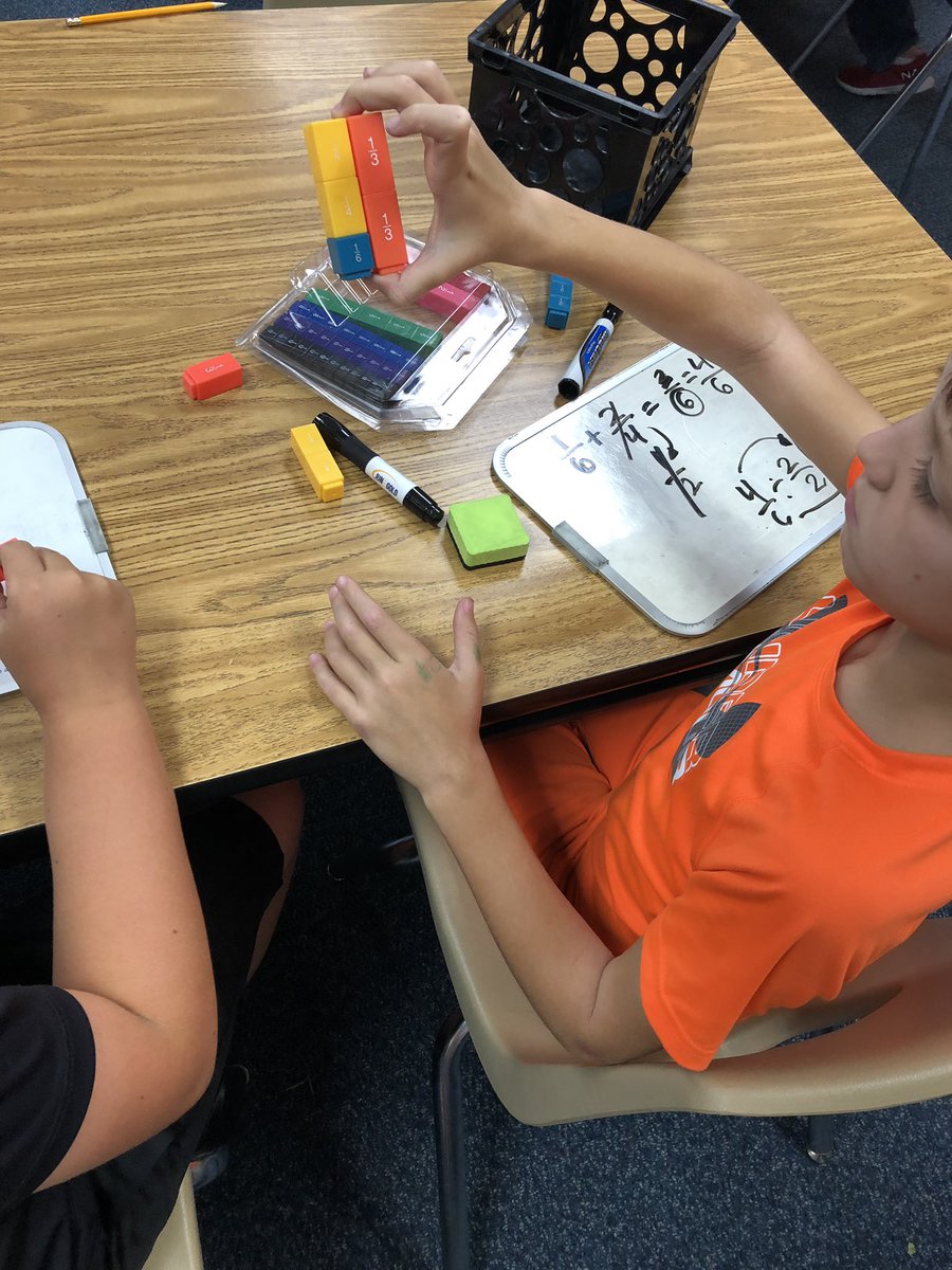 MrsKrusesClass's tweet photo. Using manipulatives to develop a conceptual understanding of adding and subtracting fractions with unlike denominators. @RobisonES #CFISDspirit #KindnessIsOurCompass https://t.co/xW1QdyJBUA
