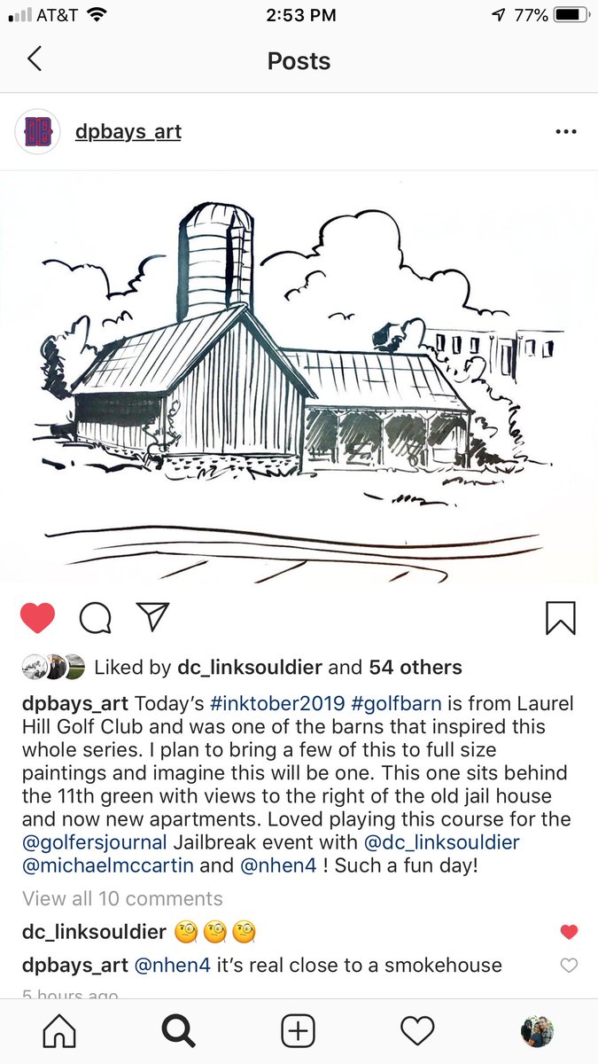 GolfFairfax's tweet photo. Check out this #inktober2019 drawing of #laurelhill barn on 11’s tee box. @dpbays_art is such a unique and talented artist. We are honored to serve as the inspiration for hisseries #golfbarn #golfcourseart #davebaysden https://t.co/mjZdD3evtP