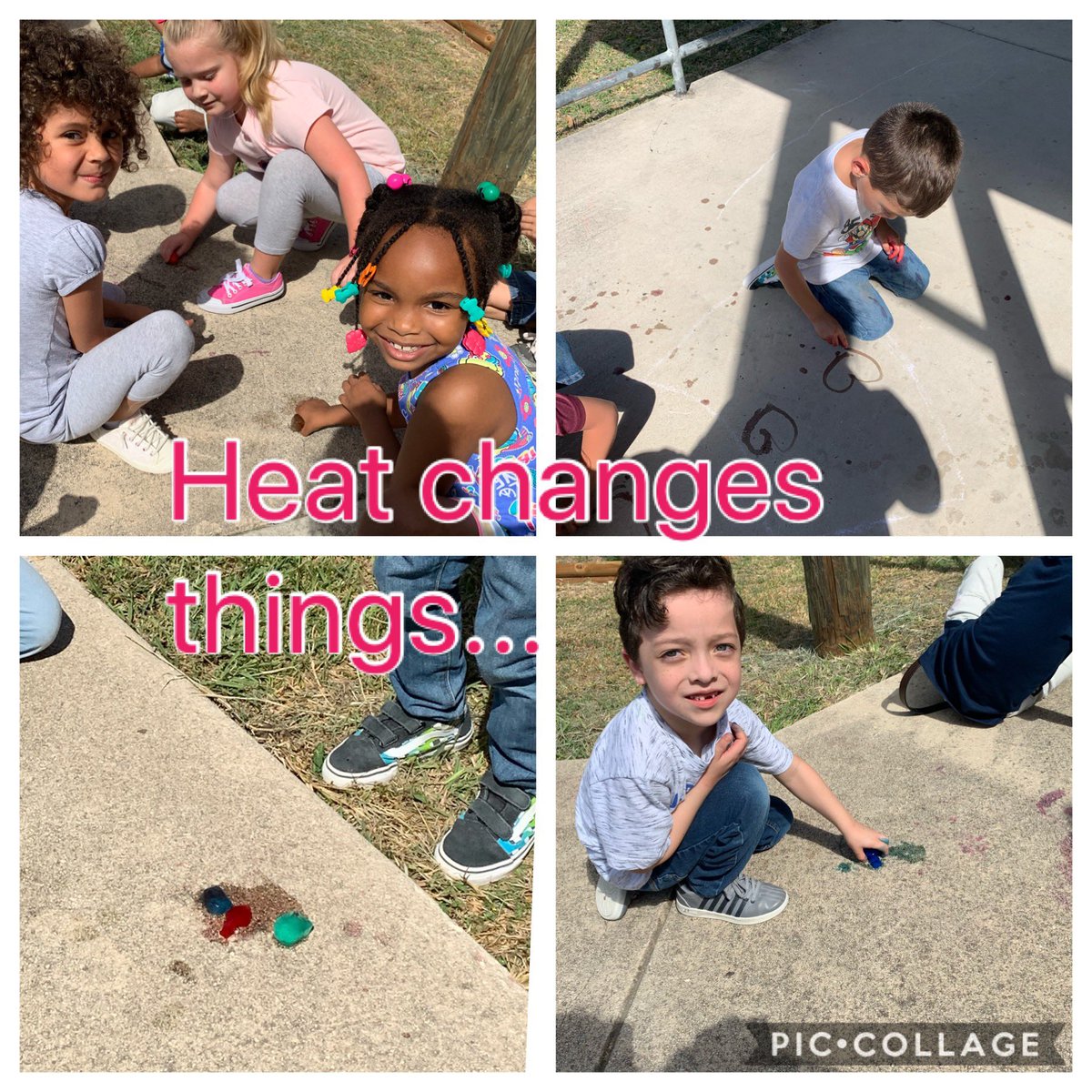Kinder uses colored ice in a thermal heat experiment. Heat changes things...#allin #theNEISDway
