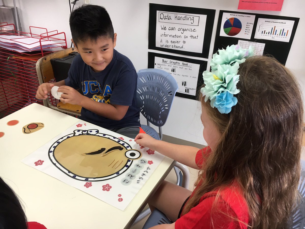 Hirasensei's tweet image. G2 Native class- We invited Kindergarten students and taught them what we learned in Unit 1. Students lead the session and introduced Japanese traditional games, Fukuwarai and Ohajiki. #livelearnlead #yislearning #pypjapanese