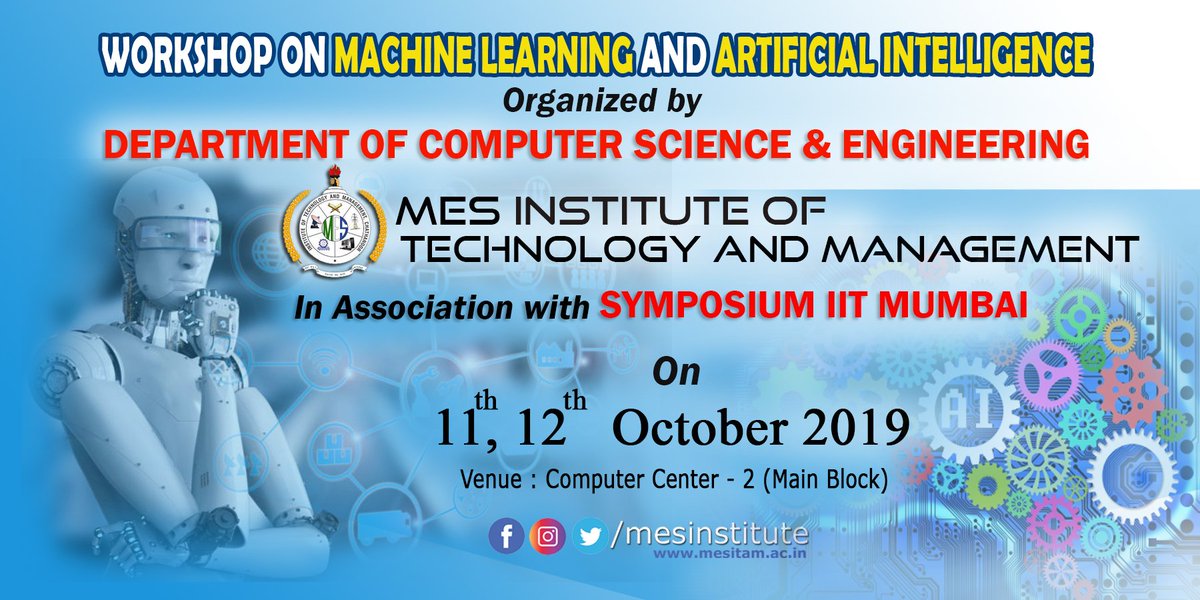 MesInstitute's tweet photo. #workshop #mesitam #engineering #machine_learning #artificial_intelligence #cse
WORKSHOP ON MACHINE LEARNING AND ARTIFICIAL INTELLIGENCE - Organized by DEPARTMENT OF COMPUTER SCIENCE & ENGINEERING @ MESITAM-11,12-Oct 2019 https://t.co/N2gFRm54f1