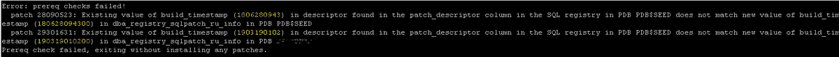 CGohmannDE's tweet photo. Todays upgrade from
@Oracle
18.6 to 19.4 failed with a very strange #datapatch error. No info is available on MOS (or I am too blind to find it). Maybe
@MikeDietrichDE
has an idea what went wrong? https://t.co/qHFDMUqPaF