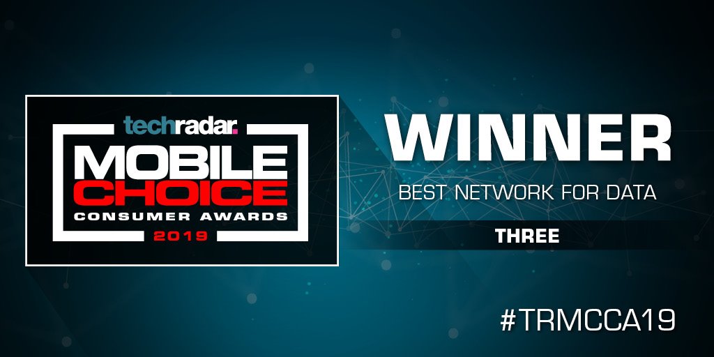 techradar's tweet photo. And they've done it again! @ThreeUK wins Best Network for Data at #TRMCCA19 https://t.co/NwCuq82JgV