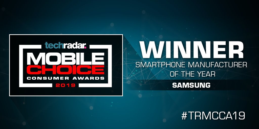 techradar's tweet photo. @SamsungUK take home our final award! The company has pushed ahead with 5G and foldable technologies, while also remembering to focus on making truly great devices that work well day to day. Not to mention making our favourite phone in the world, the Galaxy S10 Plus! #TRMCCA19 https://t.co/hbQUPXZXqi