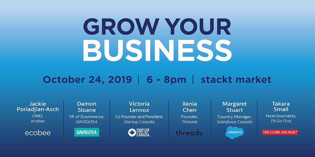 VLennox's tweet photo. Join me and @Startup_Canada in Toronto on October 24th to celebrate #SMBWeek with @SalesforceCA @DAVIDsTEA
@ecobee and @takarasmall. We'll discuss what it really takes to scale up and grow your business. Hope to see you there! #GrowYourBizCA https://t.co/UXDfq3IZuI https://t.co/RzEMWZ3noM