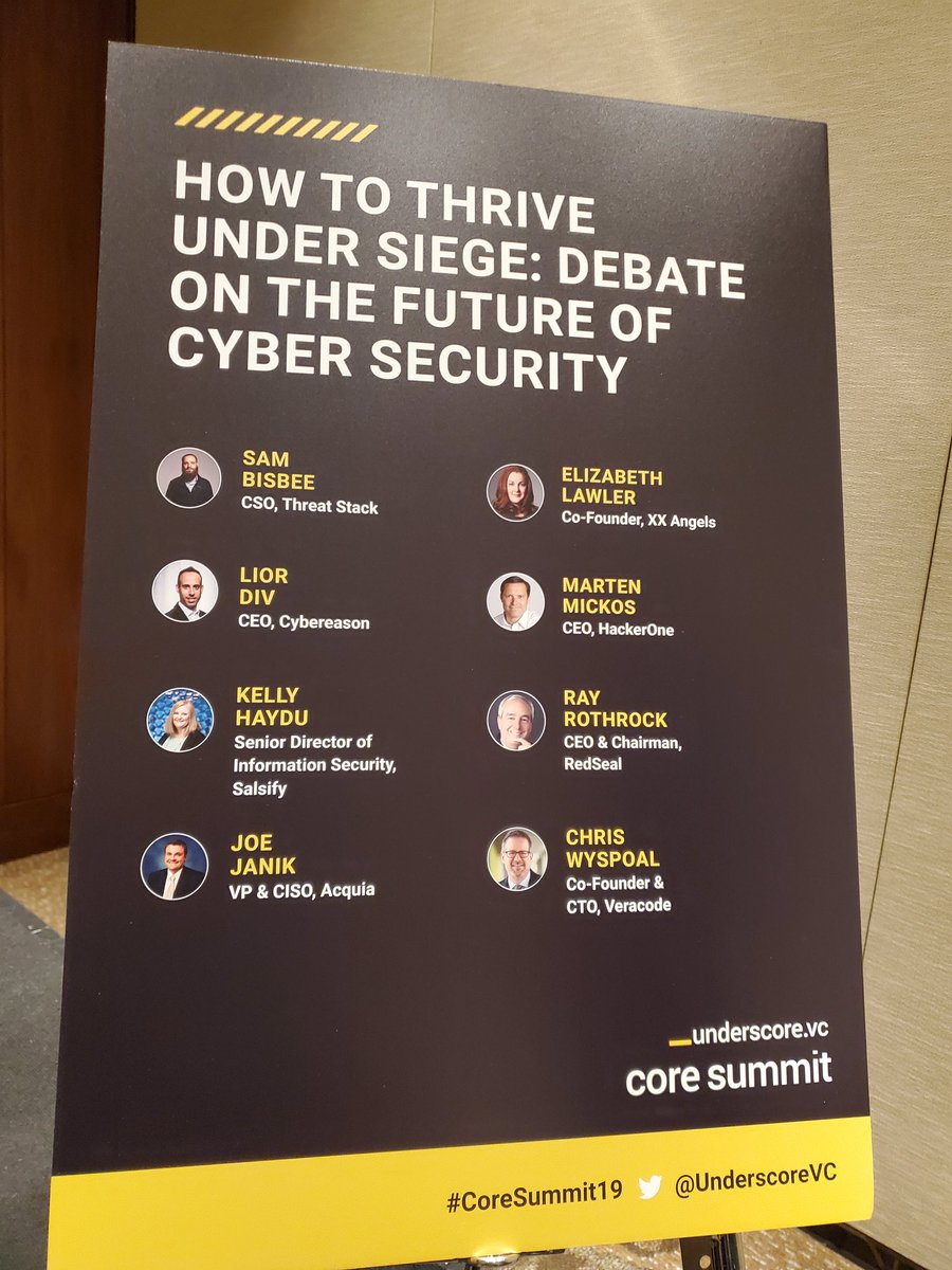 kelhaydu's tweet photo. I was so honored to be included in this debate with industry cybersecurity heavy hitters today. Thank you @UnderscoreVC for putting on a great #CoreSummit19 
#CyberSecurity #cybersecuritydebate #womenintech https://t.co/dpChy7BysN
