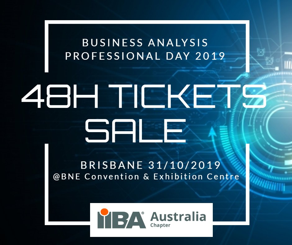 *48h TICKET SALES* Get your ticket at Early Bird rates and be part of the greatest BA event of the year. Come along with our speakers explore BA,Agile, Data Analytics, AI and much more! For details and to book your spot visit: ow.ly/4pHW50wolVB
#IIBAAUSTRALIA #BAPDBNE2019