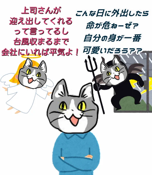 台風時の天使と悪魔part2 #現場猫