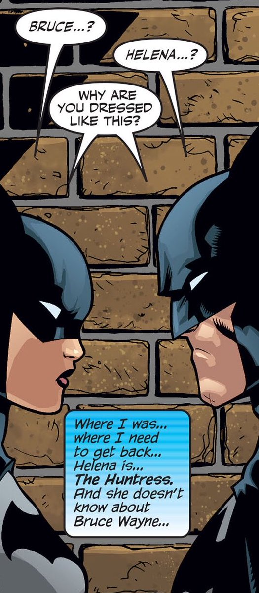 𝗘𝗫𝗧𝗥𝗔 𝗜𝗡𝗙𝗢𝗥𝗠𝗔𝗧𝗜𝗢𝗡 𝗔𝗡𝗗 𝗕𝗔𝗖𝗞𝗚𝗥𝗢𝗨𝗡𝗗: 

— Based off of pre-52 earth 11 canon, in which the Wayne family and Bertinelli family are swapped ; meaning earth 11 Helena has lived Bruce’s canon, and earth 11 Bruce has lived Helena’s canon.