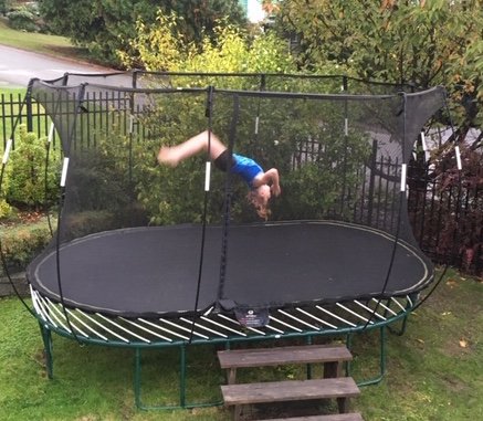 What to do when your 7 yr-old aspiring gymnast is "SO SO SO *SO* excited" that she's going to be coached by <a href="/Shallonolsen/">Shallon Olsen</a> 's former Coach at Club Omega? You say 'okay' when she wants to trampoline in the cold rain to celebrate. :-D