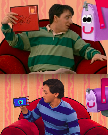 latimesent's tweet photo. The notebook is now... a  smartphone. #BluesClues https://t.co/8PMKkKSpN3 https://t.co/n6Alc2uLhH