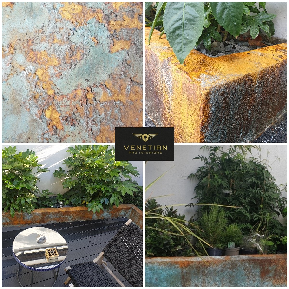 Matching the sample but not  built up with heavy texture just another  look at the  oxidation garden loving the balance of vibrant colours.
If you would like  the oxidizing feel to a feature in your home or garden  enquiries info@venetianprointeriors.co.uk 

#gardendesign