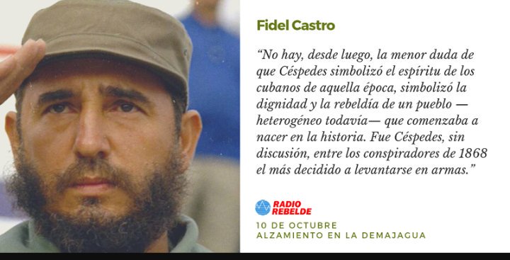 MMenoya's tweet photo. En  #Cuba solo ha existido una revolución: la que comenzó Carlos Manuel de Céspedes el 10 de Octubre de 1868 y que nuestro pueblo lleva adelante en estos instantes.@embacuba_ecuad @cubacooperaEcGu @cubacooperaEc #somoscontinuidad https://t.co/ttO8OJ2dhp