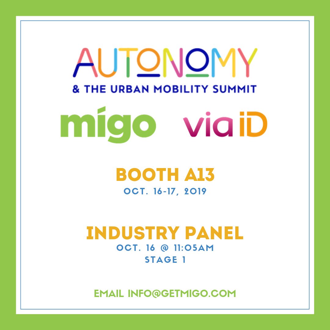 Excited to be speaking and exhibiting at <a href="/AUTONOMY/">AUTONOMY</a> this year!

Come see us at Booth A13 on Oct. 16 &amp; 17, exhibiting with our friends at <a href="/via__id/">Via ID</a>. 🚗🚕🚲🛴🚌 #autonomy2019