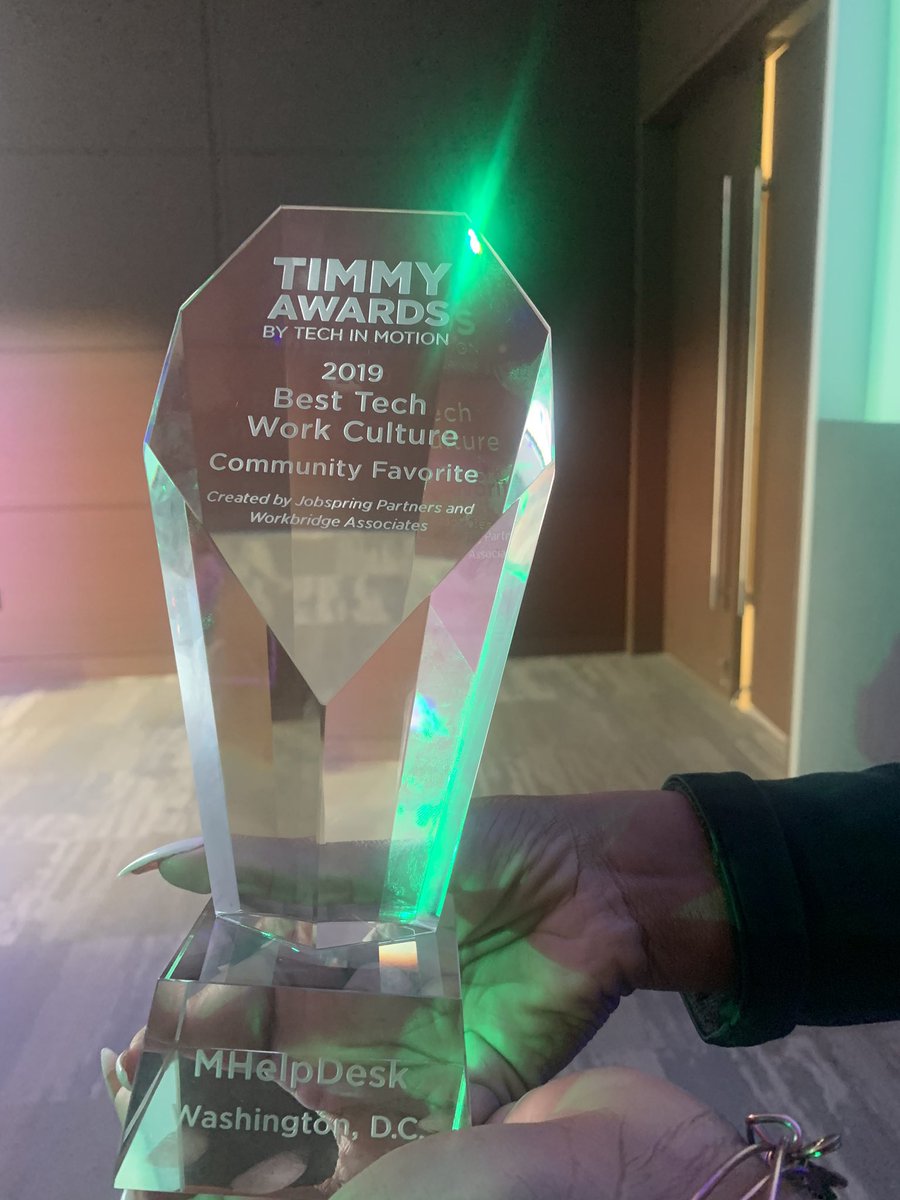 mHelpDesk's tweet image. So grateful! We won “Best Tech Work Culture” at the annual Timmy Awards! We have a great team, keeping them happy ensures we keep our customers happy! #TimmyAwards