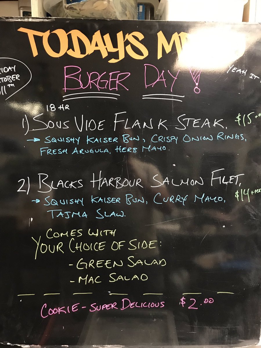 It’s that day tomorrow. 
It’s Friday!!!  Means burgers for lunch. Yummy yummy burgers. 
Queen&amp;O’Connor 11:30