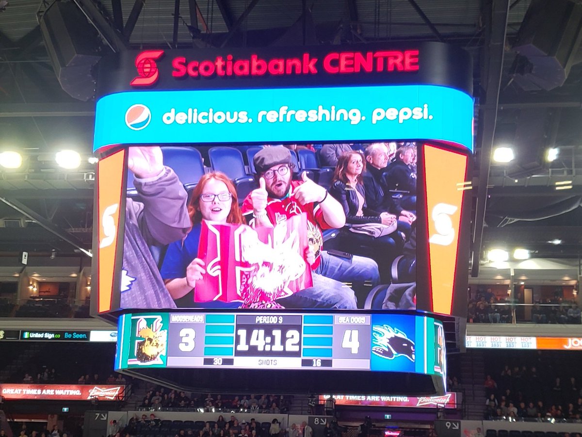 trashbug's tweet image. They love us on the jumbotron at the Mooseheads game.