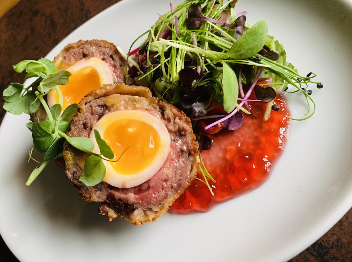 New menu live today, venison scotch egg starter!! Mmmm #royaloakdownton