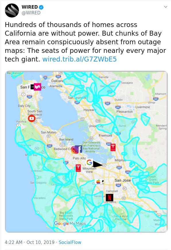 Locations of planned power outage in the Bay Area