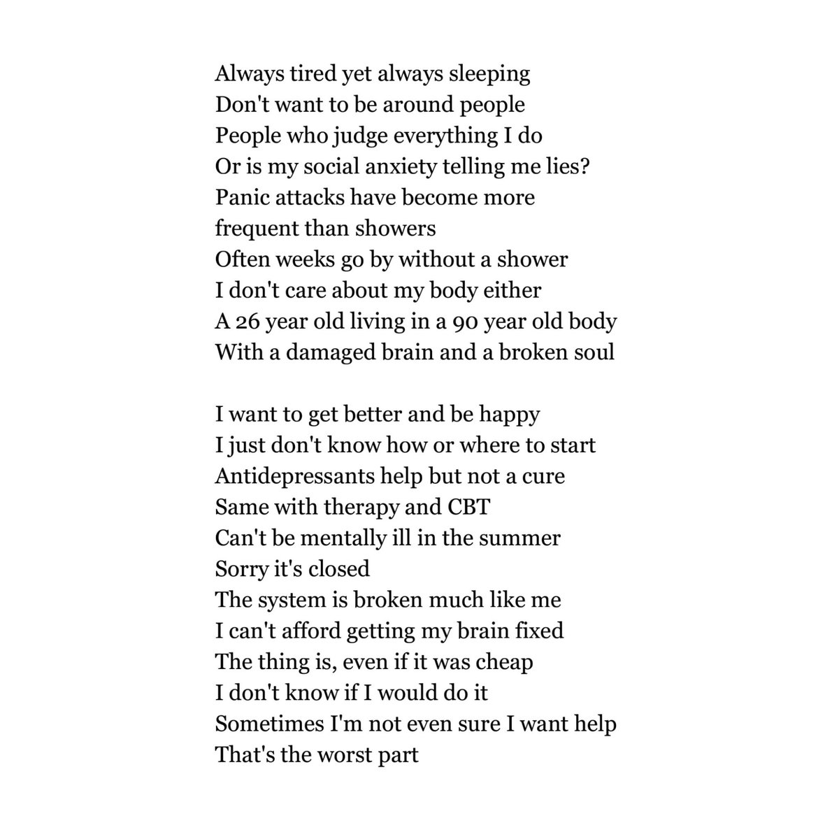Blacklivesmatter On Twitter A Part Of A Poem That I Ve Written Called Broken Worldmentalhealthday Wmhd Wmhd2019 Mentalhealthawarenessday Mentalhealthawareness Mentalhealth Depression Anxiety Socialanxiety Panicattack Suicide