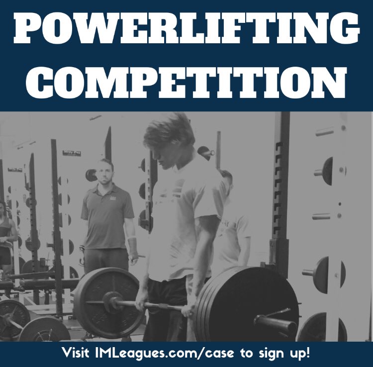 CWRUrec's tweet photo. Don’t forget to sign up for the IM Powerlifting Competition — Registration is closing this weekend!! 
Check out https://t.co/lOgbUD6xyu to get signed up!
.
.
.
.
#DoYouIM? #cwru #IntramuralSports #iPlayForTheShirt 🏆🏋️‍♂️👕 https://t.co/tBdilire0a