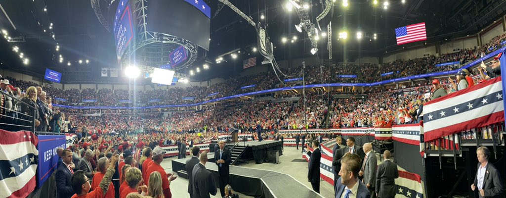 parscale's tweet photo. Incredibly huge crowd! 20,000+ inside, 25,000 outside! Minnesota showed up in big numbers to prove It can go red in 2020! https://t.co/HVeSk3dvuN
