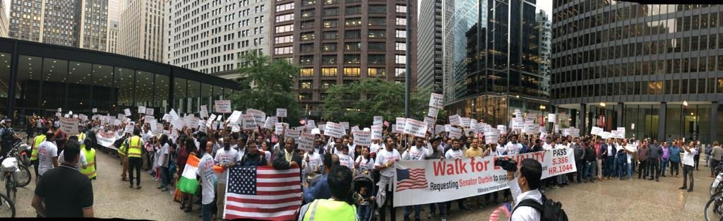 Wow what a turnout. Over 5,000 high-skilled immigrants from all over the state took part in the walk to <a href="/SenatorDurbin/">Senator Dick Durbin</a> office chanting one thing in chorus 'Treat us Equal'.Everyone collectively requesting Senator Durbins support of the Unanimous Consent agreement to #S386 #HR1044