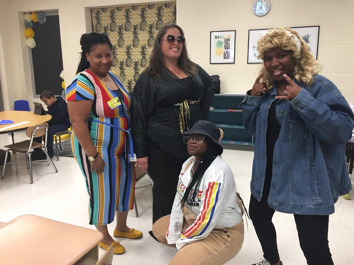 sandy_grove's tweet photo. Staff members dressed in decades today! https://t.co/3p6VuSAfjp